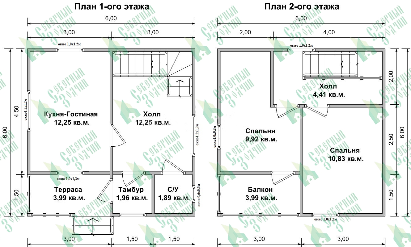 Планировка дома 6х6